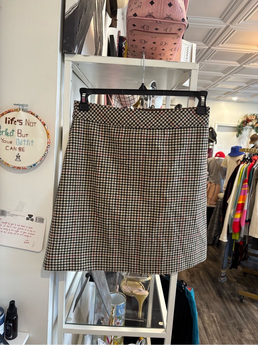 J. Crew Mini Skirt in Black, Cream & Pink Houndstooth